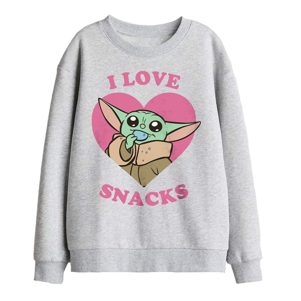 Athletic Heather - Front - Star Wars: The Mandalorian Childrens-Kids I Love Snacks Grogu Sweatshirt