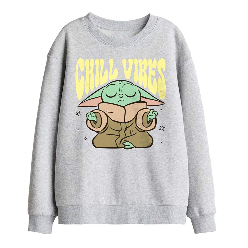 Athletic Heather - Front - Star Wars: The Mandalorian Childrens-Kids Chill Vibes Grogu Sweatshirt