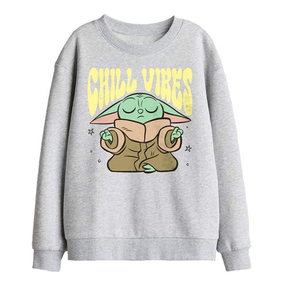 Athletic Heather - Front - Star Wars: The Mandalorian Childrens-Kids Chill Vibes Grogu Sweatshirt