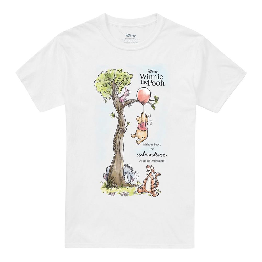 White - Front - Winnie the Pooh Unisex Adult Friends Balloon Poster T-Shirt