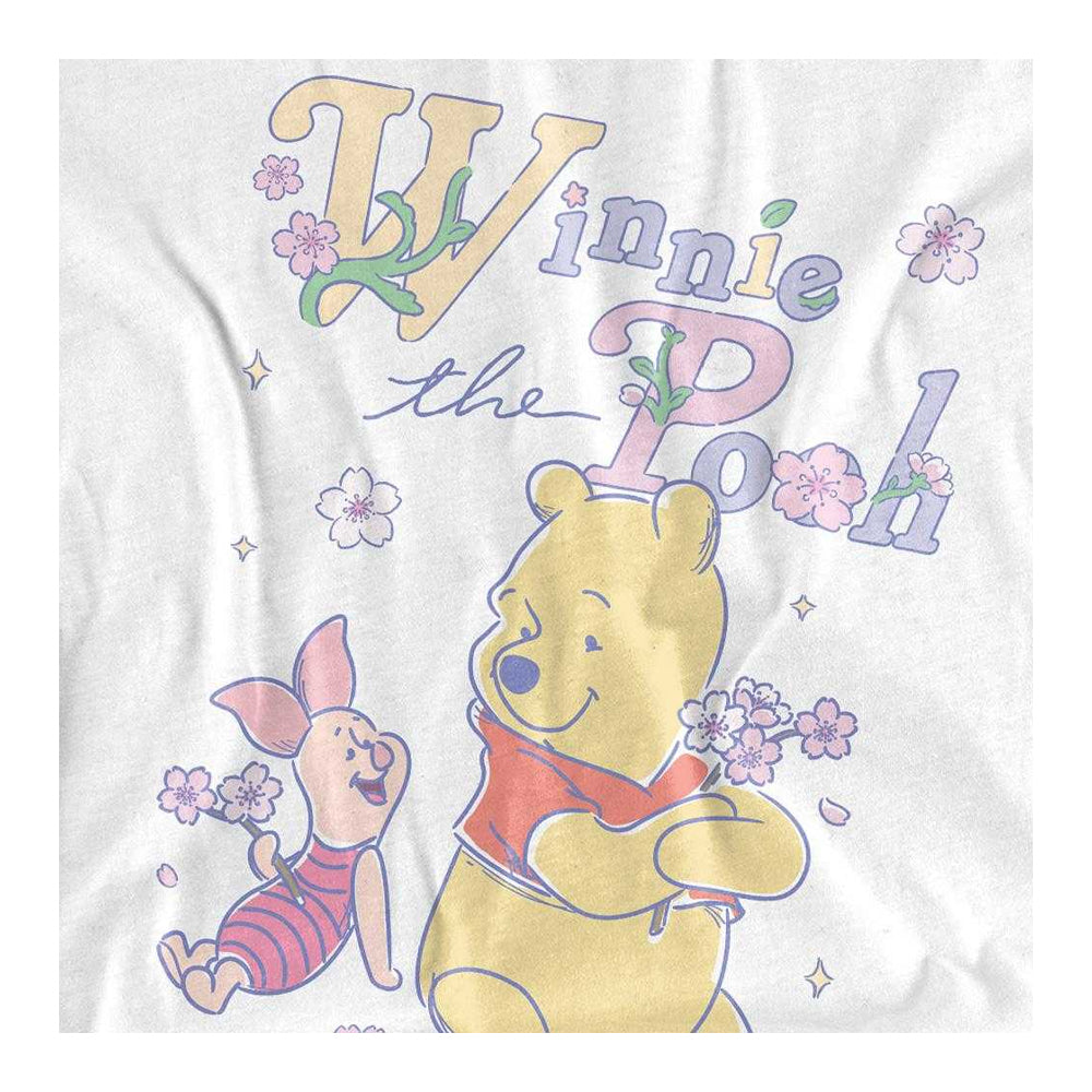 White - Side - Winnie the Pooh Unisex Adult Piglet Whimsical Flowers T-Shirt