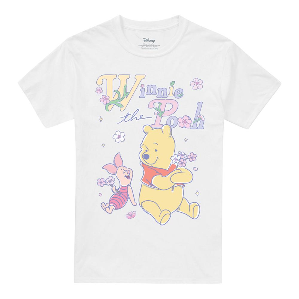 White - Front - Winnie the Pooh Unisex Adult Piglet Whimsical Flowers T-Shirt