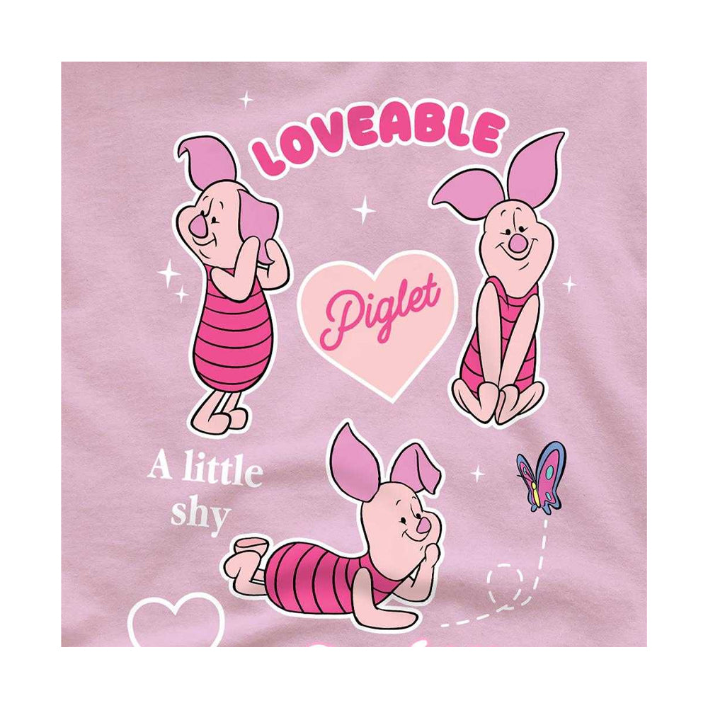 Pink - Side - Winnie the Pooh Unisex Adult Cute And Curious Piglet T-Shirt
