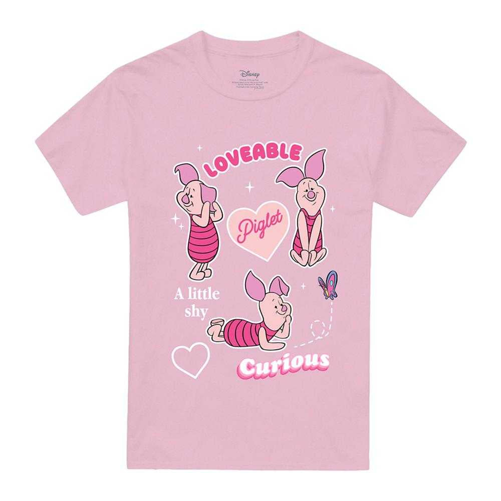 Pink - Front - Winnie the Pooh Unisex Adult Cute And Curious Piglet T-Shirt