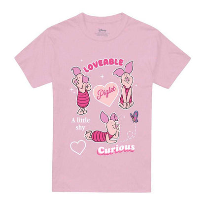 Pink - Front - Winnie the Pooh Unisex Adult Cute And Curious Piglet T-Shirt