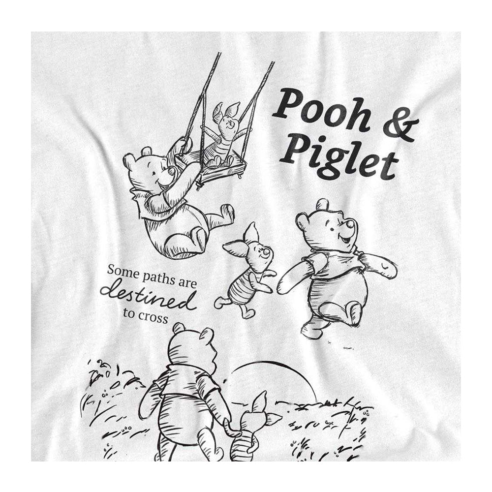 White - Side - Winnie the Pooh Unisex Adult Friendship Piglet Sketch T-Shirt