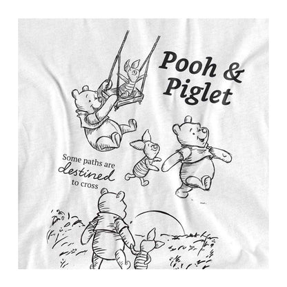 White - Side - Winnie the Pooh Unisex Adult Friendship Piglet Sketch T-Shirt