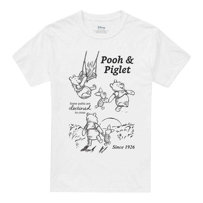 White - Front - Winnie the Pooh Unisex Adult Friendship Piglet Sketch T-Shirt