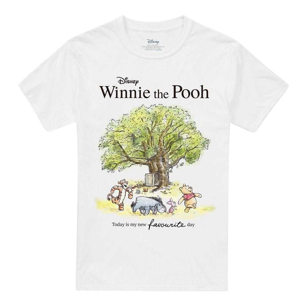 White - Front - Winnie the Pooh Unisex Adult Today Is My New Favourite Day Poster T-Shirt