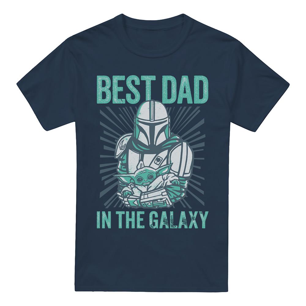 Navy - Front - Star Wars The Mandalorian Unisex Adult Best Dad In The Galaxy T-Shirt