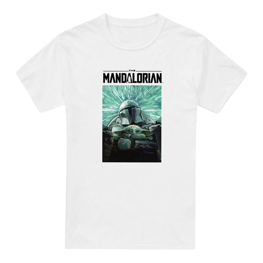 White - Front - Star Wars The Mandalorian Unisex Adult Hyperspeed T-Shirt