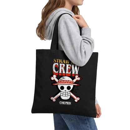 Black - Lifestyle - One Piece Straw Hat Logo Tote Bag