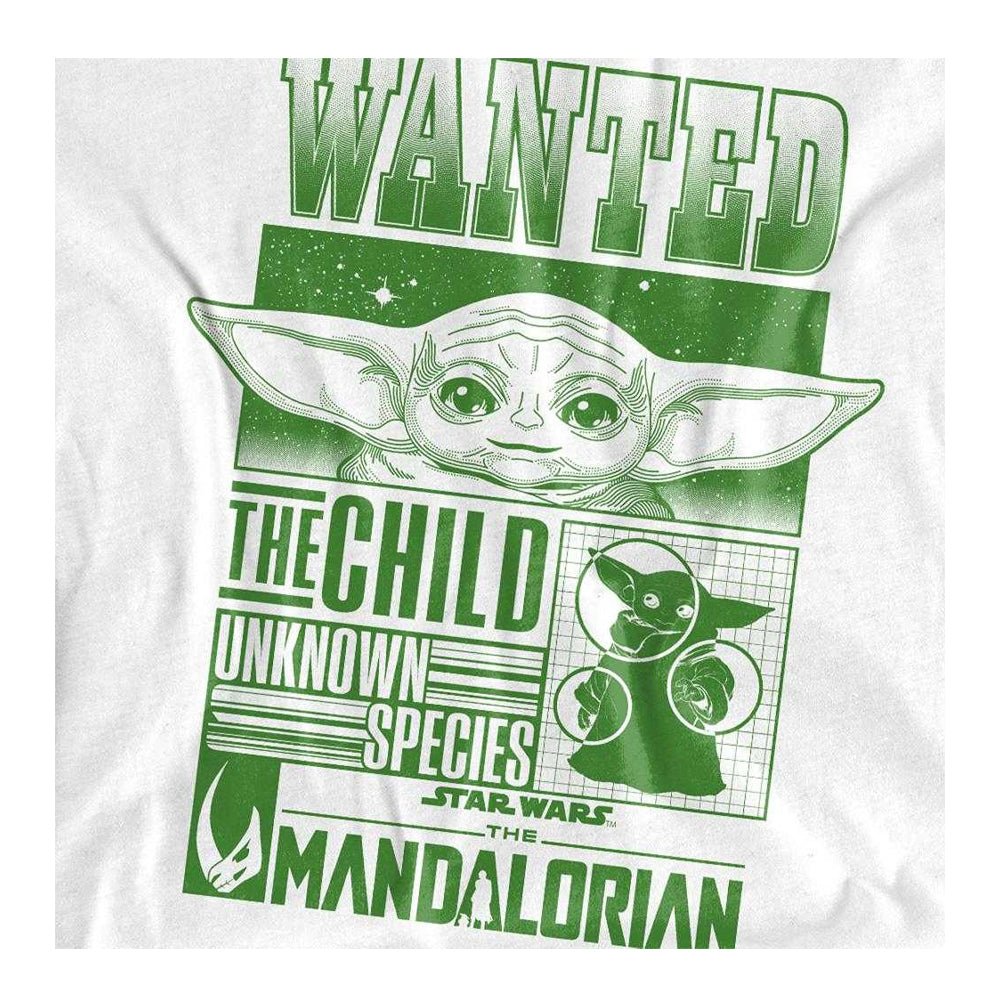 White - Side - Star Wars The Mandalorian Childrens-Kids Grogu Wanted Poster T-Shirt