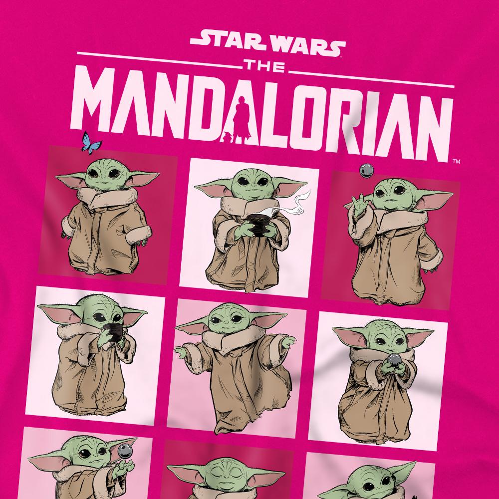 Hot Pink - Back - Star Wars The Mandalorian Childrens-Kids Grogu Squares T-Shirt