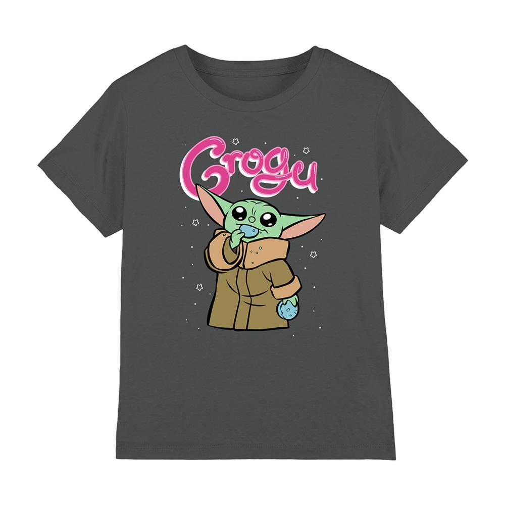 Charcoal - Front - Star Wars The Mandalorian Childrens-Kids Grogu Macaroon T-Shirt
