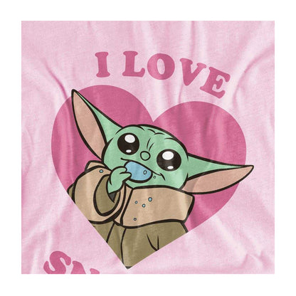 Pink - Side - Star Wars The Mandalorian Childrens-Kids I Love Snacks Grogu T-Shirt