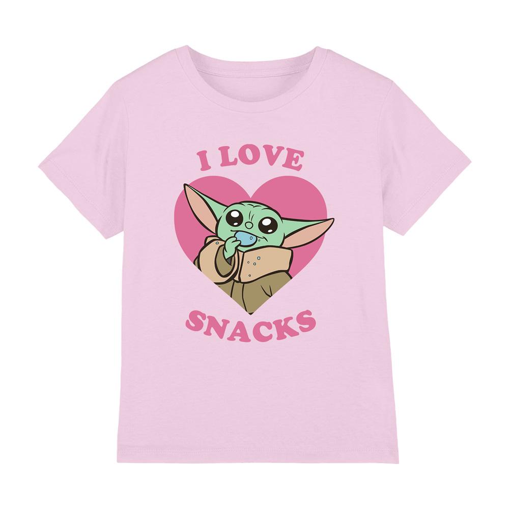 Pink - Front - Star Wars The Mandalorian Childrens-Kids I Love Snacks Grogu T-Shirt