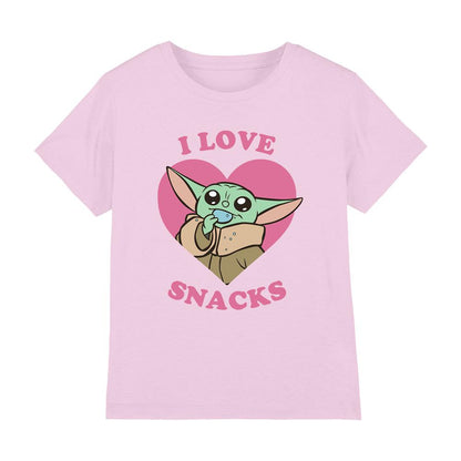 Pink - Front - Star Wars The Mandalorian Childrens-Kids I Love Snacks Grogu T-Shirt
