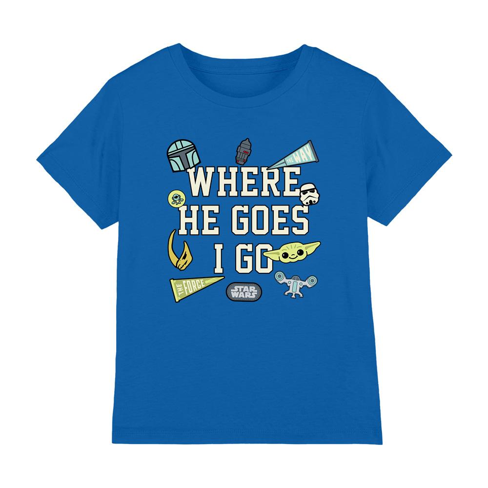 Royal Blue - Front - Star Wars The Mandalorian Childrens-Kids Where He Goes Grogu Badge T-Shirt