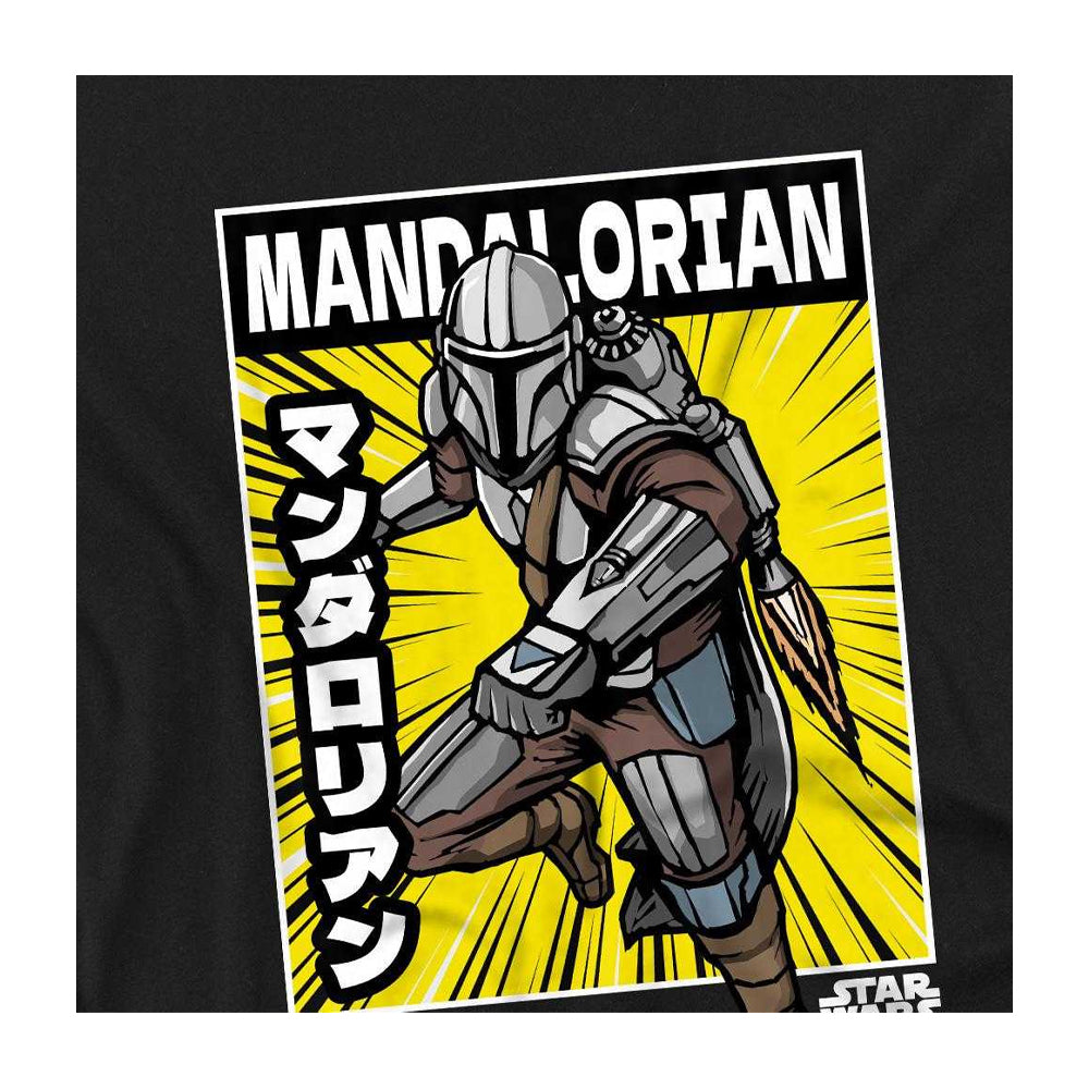 Black - Side - Star Wars The Mandalorian Childrens-Kids Comic Book Pose T-Shirt