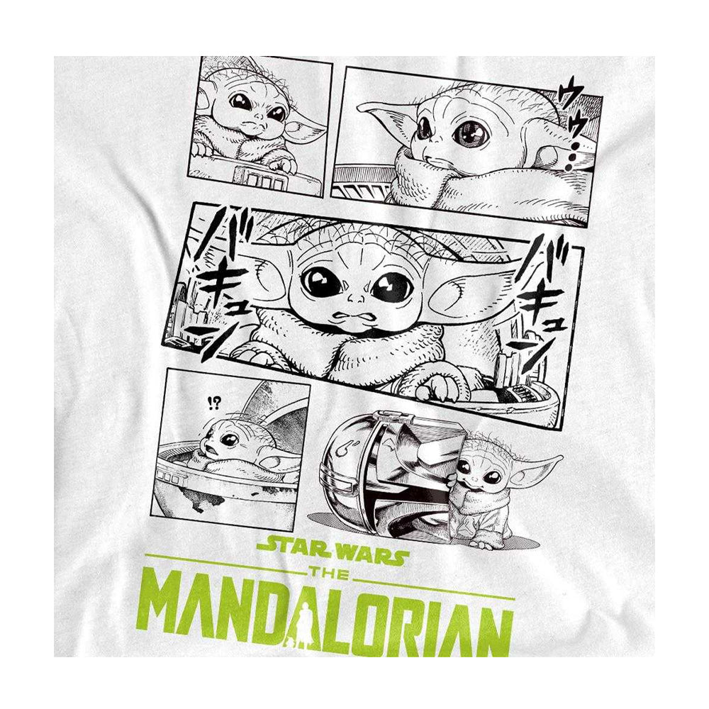White - Side - Star Wars The Mandalorian Childrens-Kids Grogu Manga T-Shirt