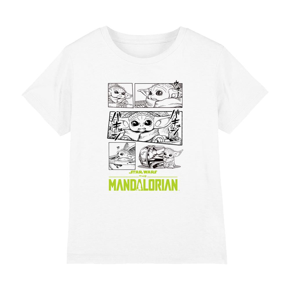 White - Front - Star Wars The Mandalorian Childrens-Kids Grogu Manga T-Shirt
