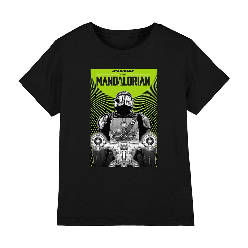 Black - Front - Star Wars The Mandalorian Childrens-Kids Razor Crest Poster T-Shirt