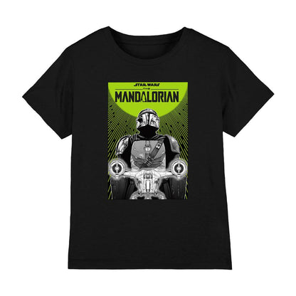 Black - Front - Star Wars The Mandalorian Childrens-Kids Razor Crest Poster T-Shirt