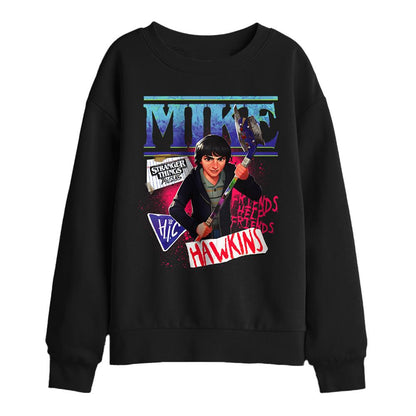 Black - Front - Stranger Things: Tales from ´85 Childrens-Kids Mike Sweatshirt