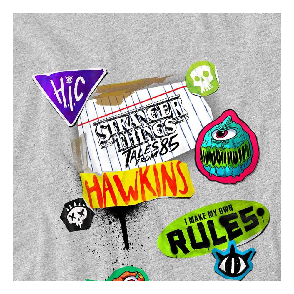 Athletic Heather - Side - Stranger Things: Tales from ´85 Childrens-Kids Scrapbook Icons Sweatshirt