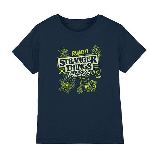 Navy - Front - Stranger Things: Tales from ´85 Childrens-Kids Graffiti Glow T-Shirt