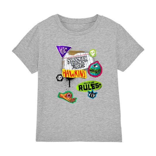 Athletic Heather - Front - Stranger Things: Tales from ´85 Childrens-Kids Scrapbook Icons T-Shirt