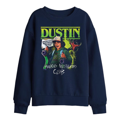 Navy - Front - Stranger Things: Tales from ´85 Childrens-Kids Dustin Sweatshirt