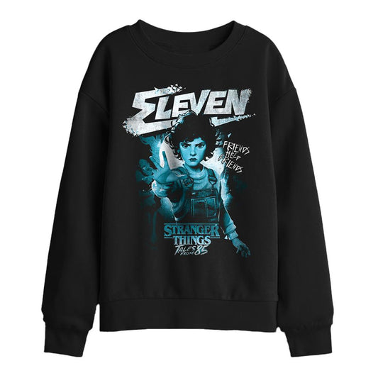 Black - Front - Stranger Things: Tales from '85 Childrens-Kids Eleven Mono Sweatshirt