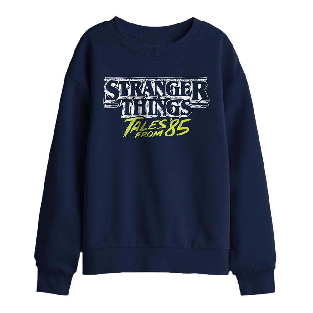 Navy - Front - Stranger Things: Tales from ´85 Childrens-Kids Two Tone Logo Sweatshirt