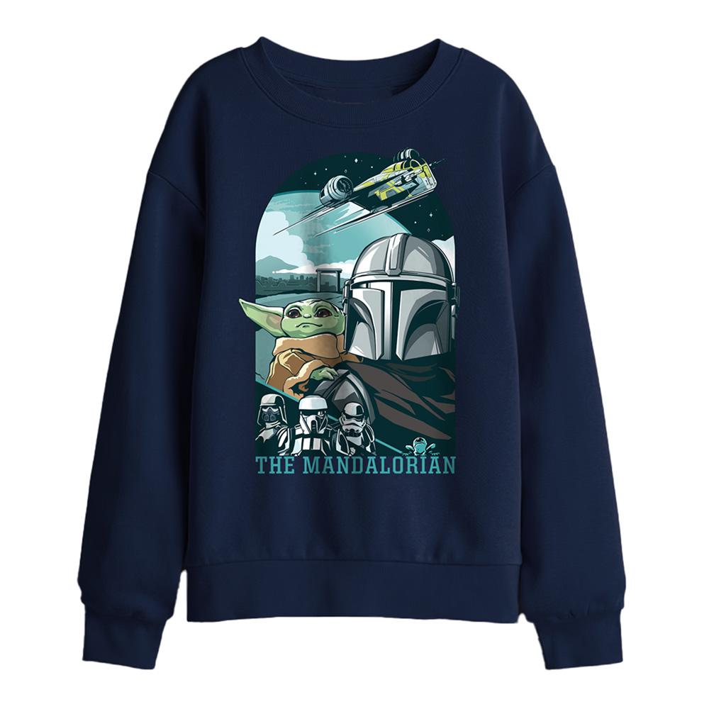 Navy - Front - The Mandalorian & Grogu Childrens-Kids Grogu Razor Crest Sweatshirt