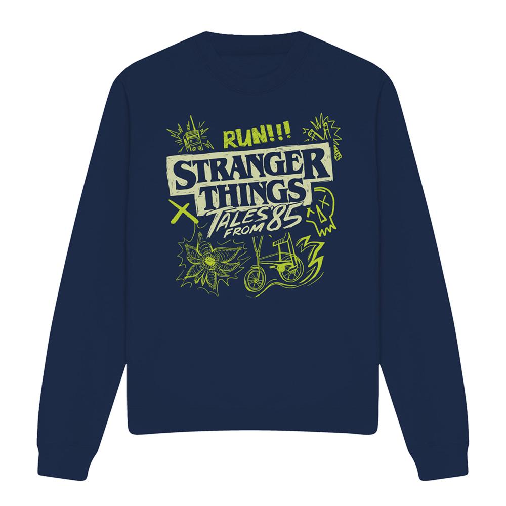 Navy - Front - Stranger Things: Tales from ´85 Unisex Adult Graffiti Glow Sweatshirt