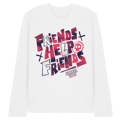 White - Front - Stranger Things: Tales from ´85 Unisex Adult Friends Help Long-Sleeved T-Shirt