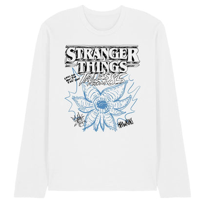 White - Front - Stranger Things: Tales from ´85 Unisex Adult Demogorgon Sketch Long-Sleeved T-Shirt