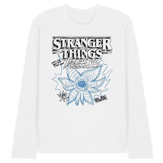 White - Front - Stranger Things: Tales from ´85 Unisex Adult Demogorgon Sketch Long-Sleeved T-Shirt