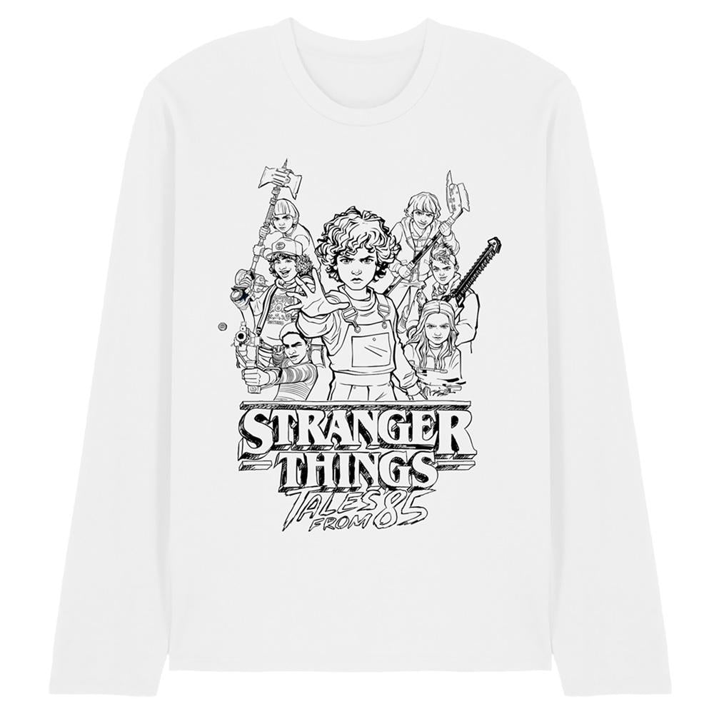 White - Front - Stranger Things: Tales from ´85 Unisex Adult Group Sketch Long-Sleeved T-Shirt
