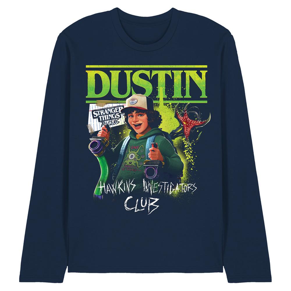 Navy - Front - Stranger Things: Tales from ´85 Unisex Adult Dustin Long-Sleeved T-Shirt