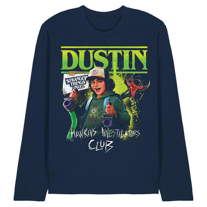 Navy - Front - Stranger Things: Tales from ´85 Unisex Adult Dustin Long-Sleeved T-Shirt