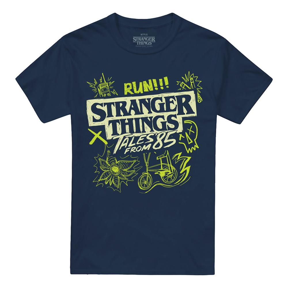 Navy - Front - Stranger Things: Tales from ´85 Unisex Adult Graffiti Glow T-Shirt