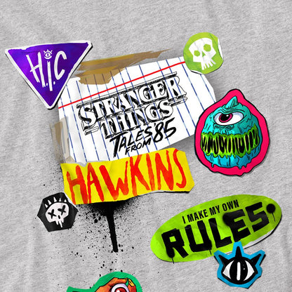 Athletic Heather - Side - Stranger Things: Tales from ´85 Unisex Adult Scrapbook Icons T-Shirt