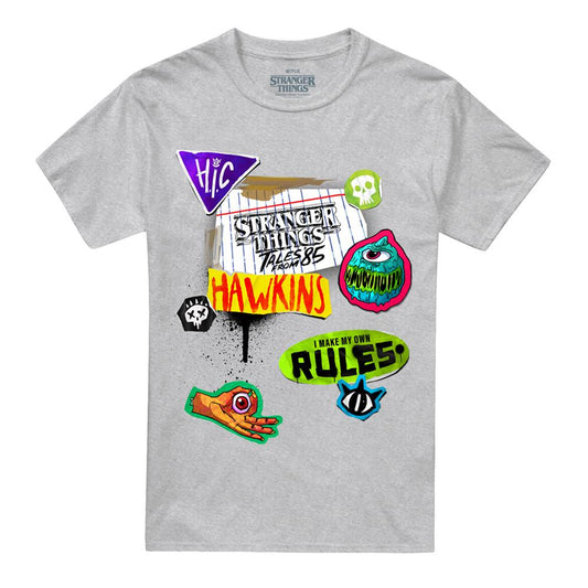 Athletic Heather - Front - Stranger Things: Tales from ´85 Unisex Adult Scrapbook Icons T-Shirt
