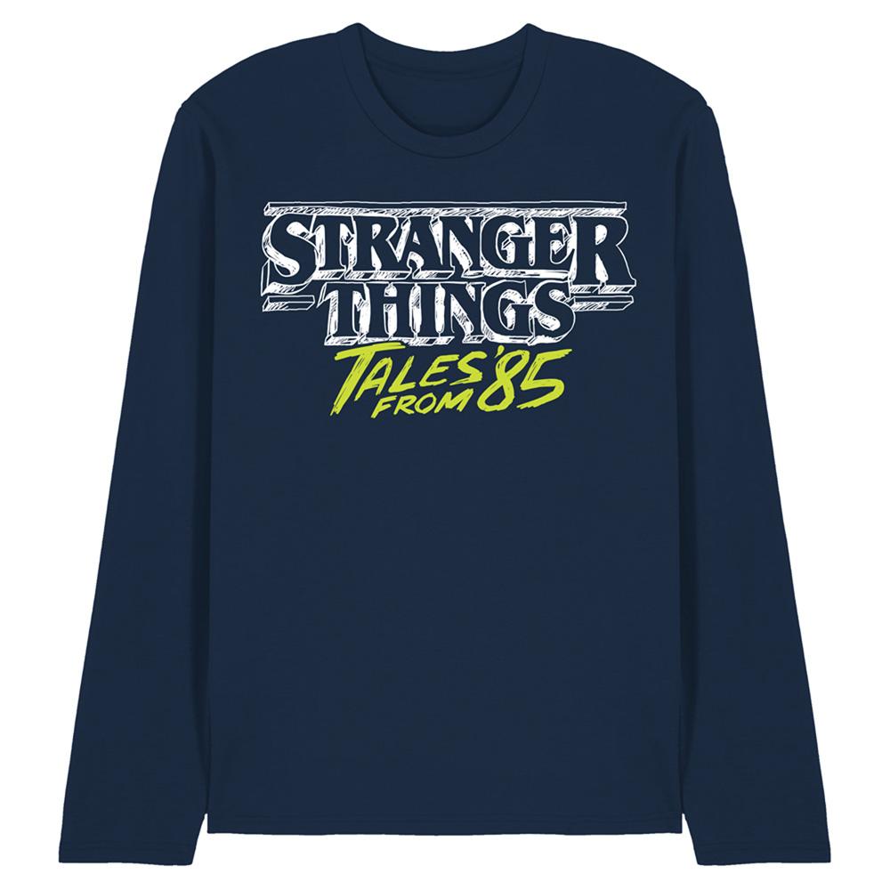 Navy - Front - Stranger Things: Tales from ´85 Unisex Adult Two Tone Logo Long-Sleeved T-Shirt