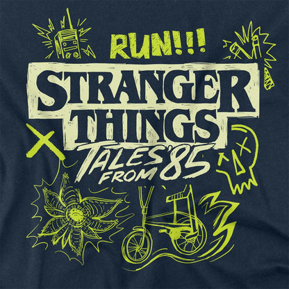 Navy - Side - Stranger Things: Tales from ´85 Unisex Adult Graffiti Glow Long-Sleeved T-Shirt