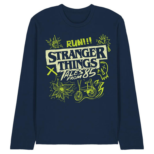 Navy - Front - Stranger Things: Tales from ´85 Unisex Adult Graffiti Glow Long-Sleeved T-Shirt
