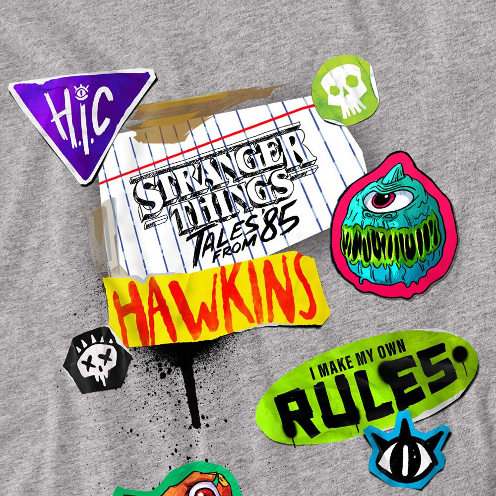 Athletic Heather - Side - Stranger Things: Tales from ´85 Unisex Adult Scrapbook Icons Long-Sleeved T-Shirt
